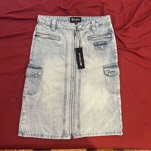 Dolls Kill x Generation Kiss CAMILLE DENIM MIDI CARGO SKIRT